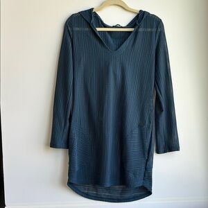 Prana Women’s Swim Coverup - Blue Hooded Tunic Dress with Pockets